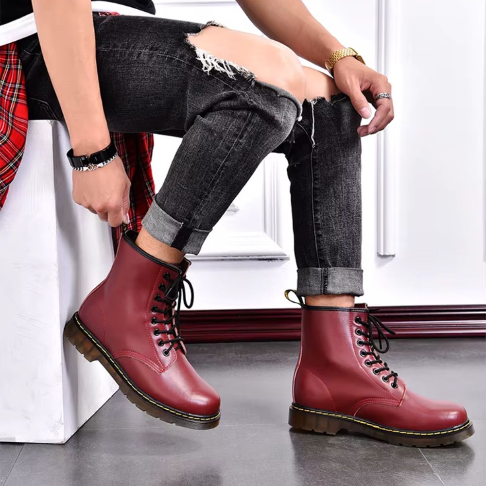 Bottes style Dr. Martens en cuir véritable unisexes