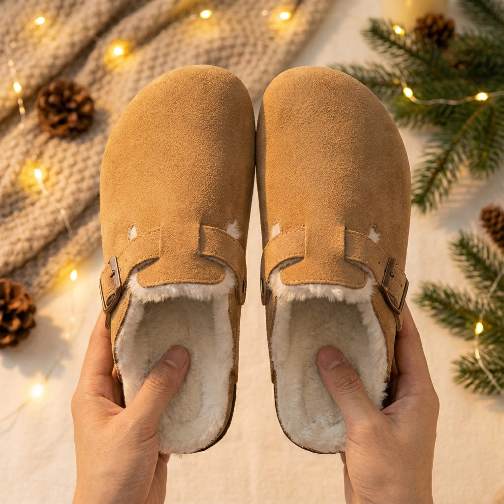 BOSTONI SUEDE CLOGS – Fur-lined shoes