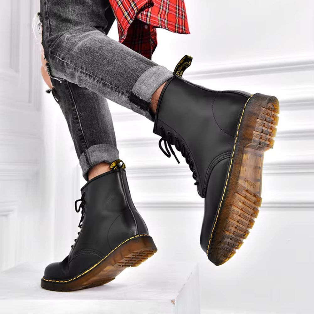 Bottes style Dr. Martens en cuir véritable unisexes