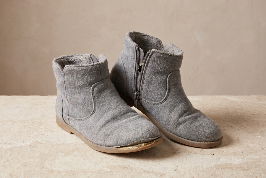Chaussures bas de gamme abîmées (illustration)