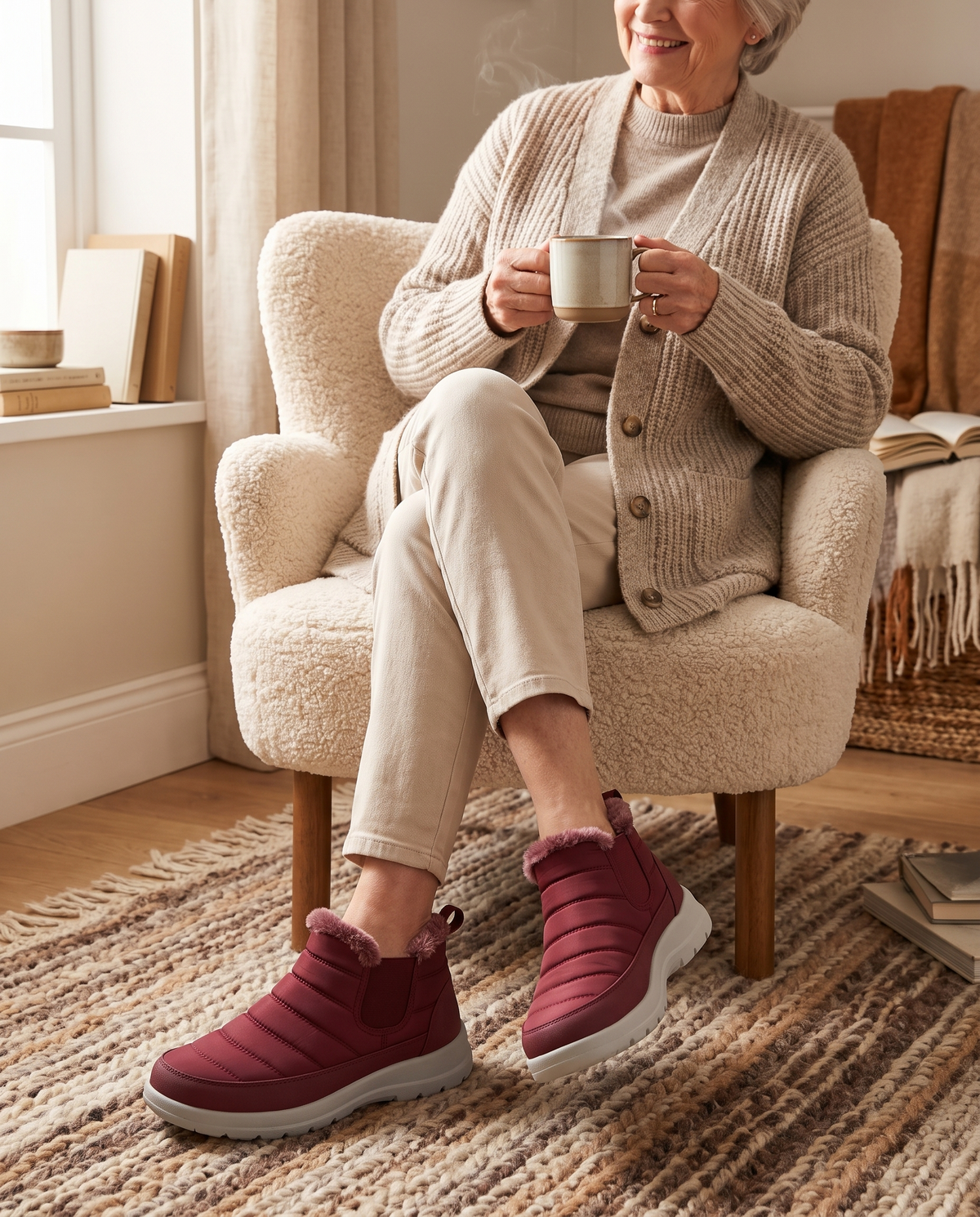 Chaussures d'hiver seniors portées
