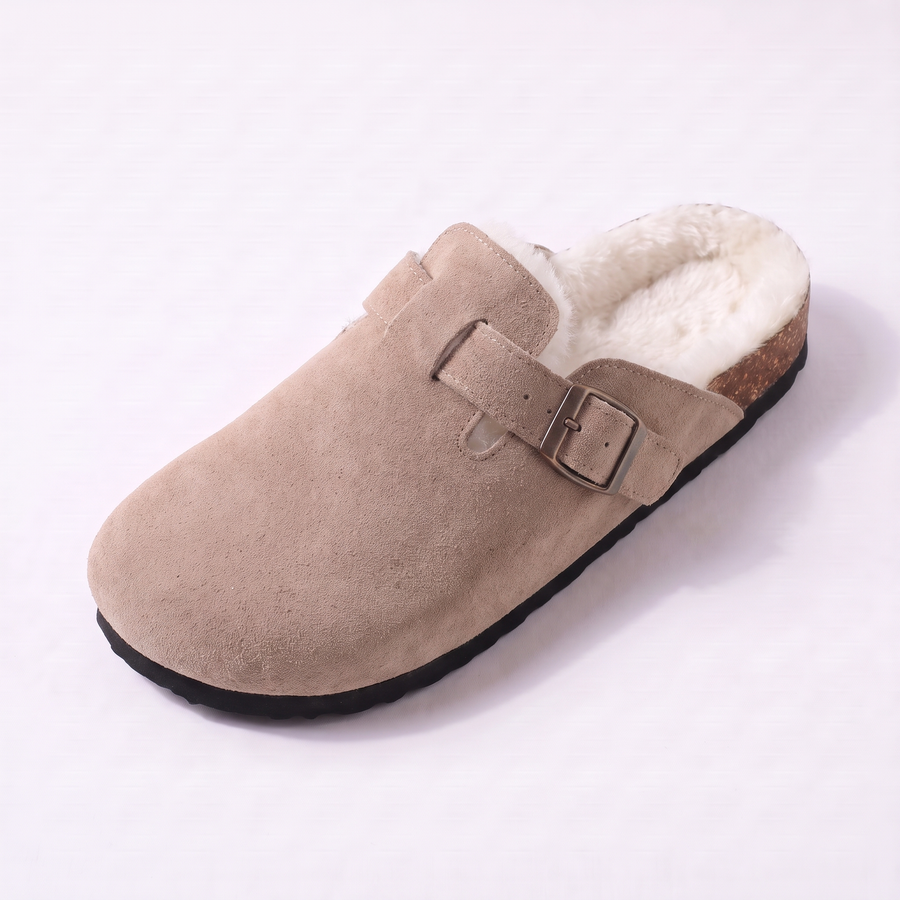 Sabot fourré Stockholm en daim beige